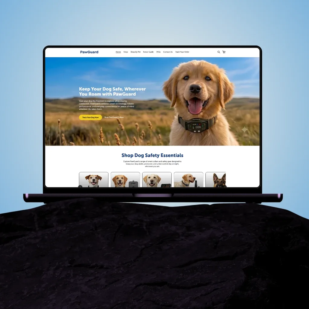 The PawGuard Shopify storefront on a laptop