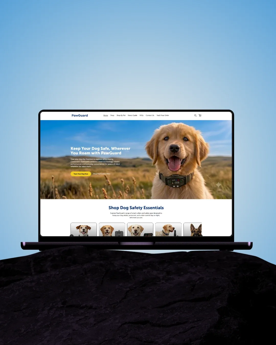 The pawguard.ie homepage on a laptop