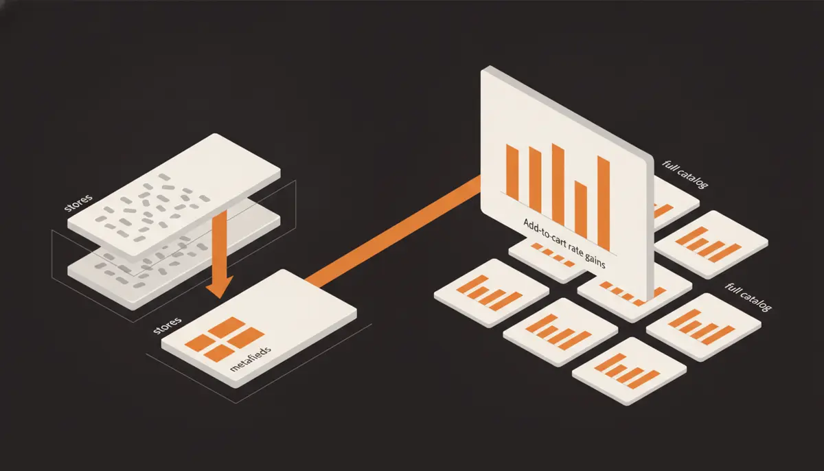 Dashboard comparing PDP add-to-cart rates before and after metafield-driven content rollout