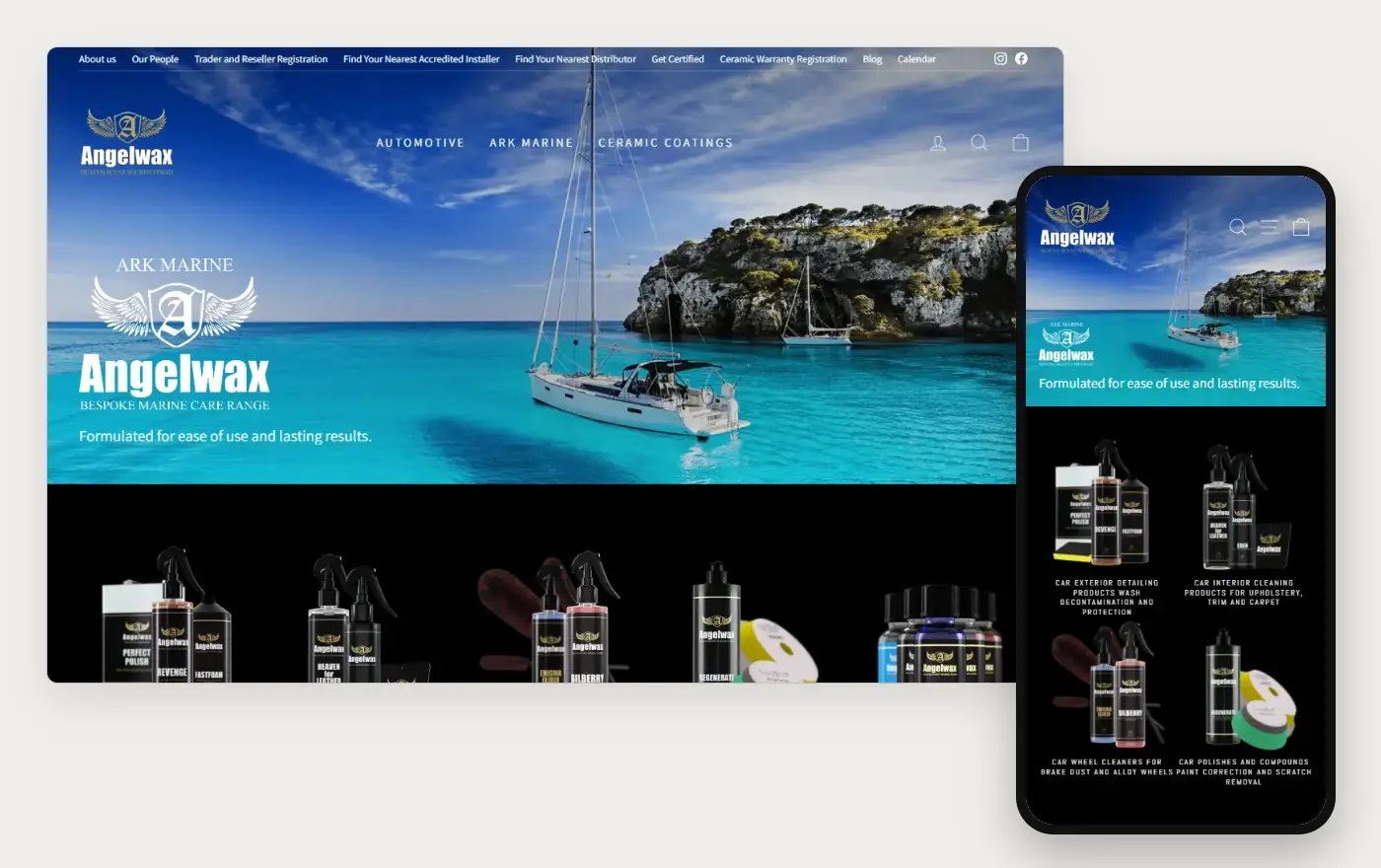 Angelwax homepage on a laptop and a phone, 19 October 2026