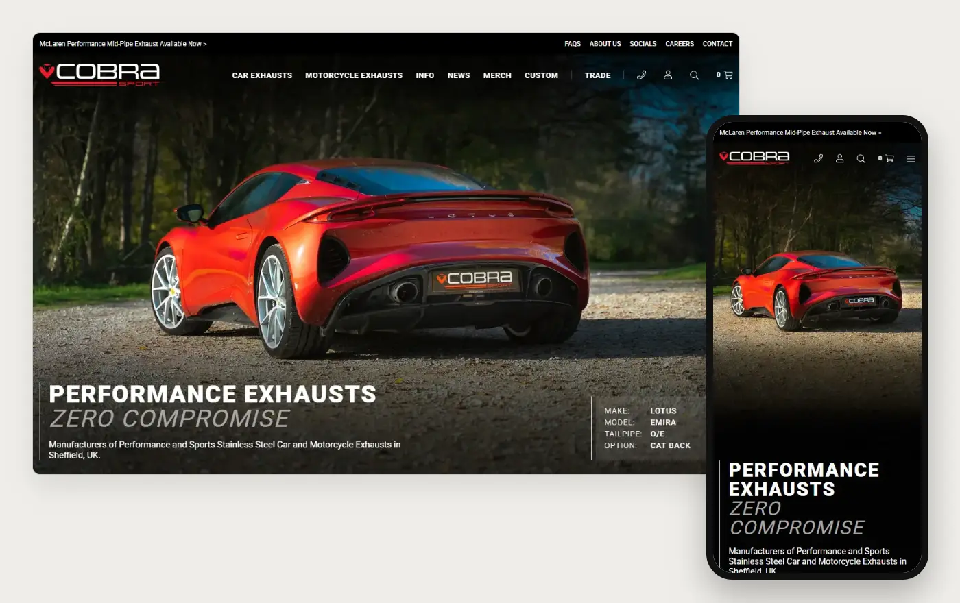 Cobra Sport homepage on a laptop and a phone, 19 October 2026