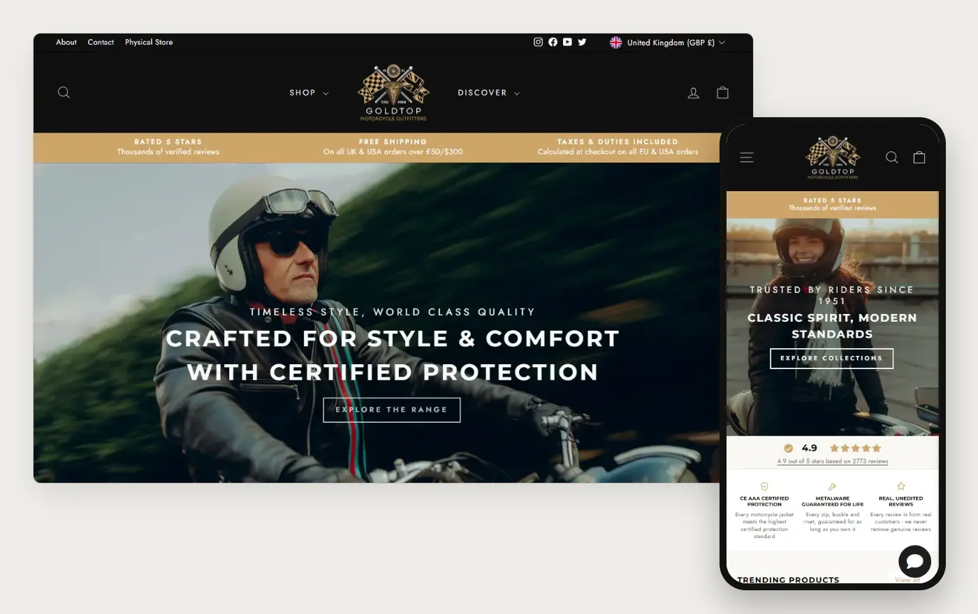 Goldtop England homepage on a laptop and a phone, 19 October 2026