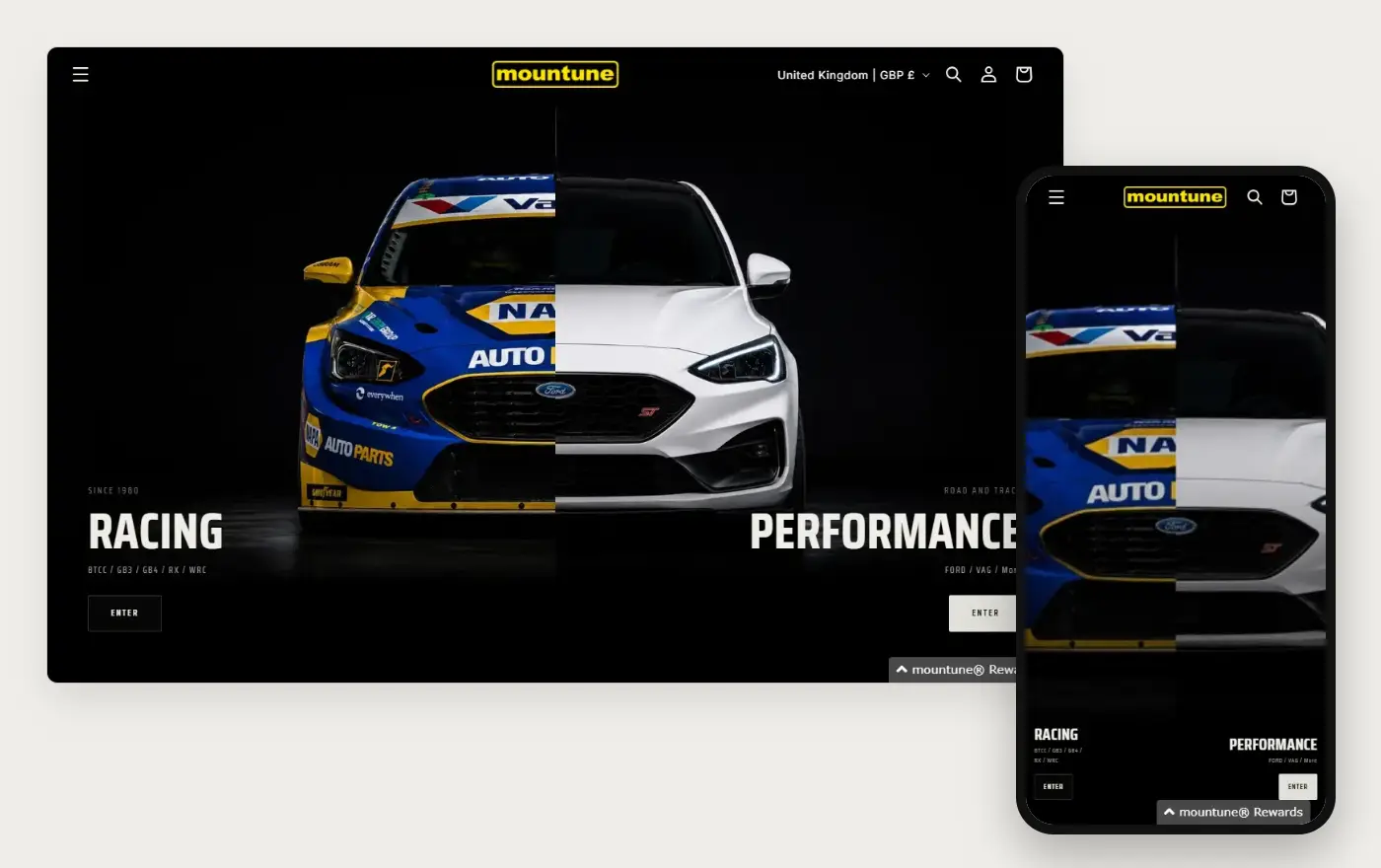 Mountune homepage on a laptop and a phone, 19 October 2026