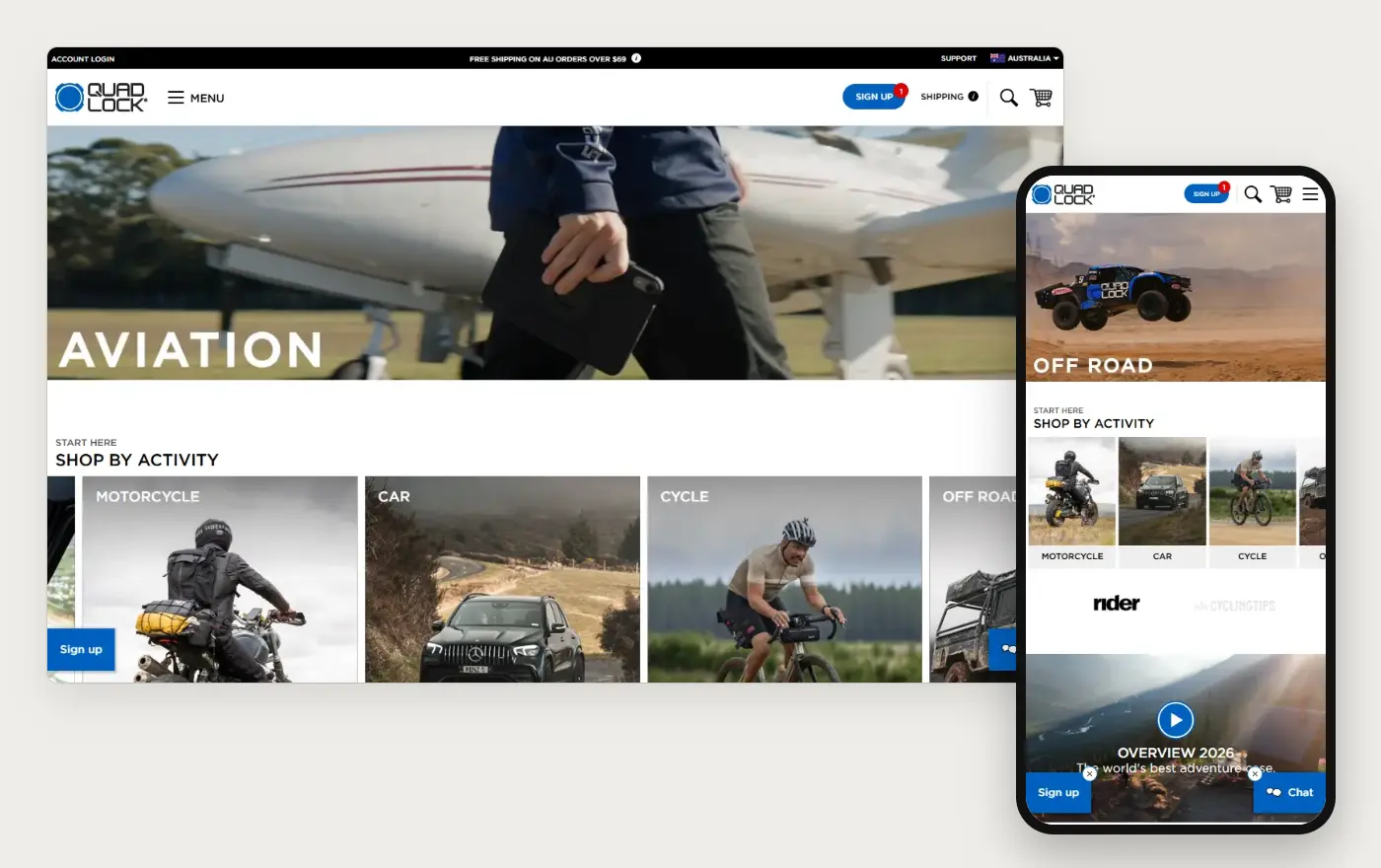Quad Lock homepage on a laptop and a phone, 19 October 2026