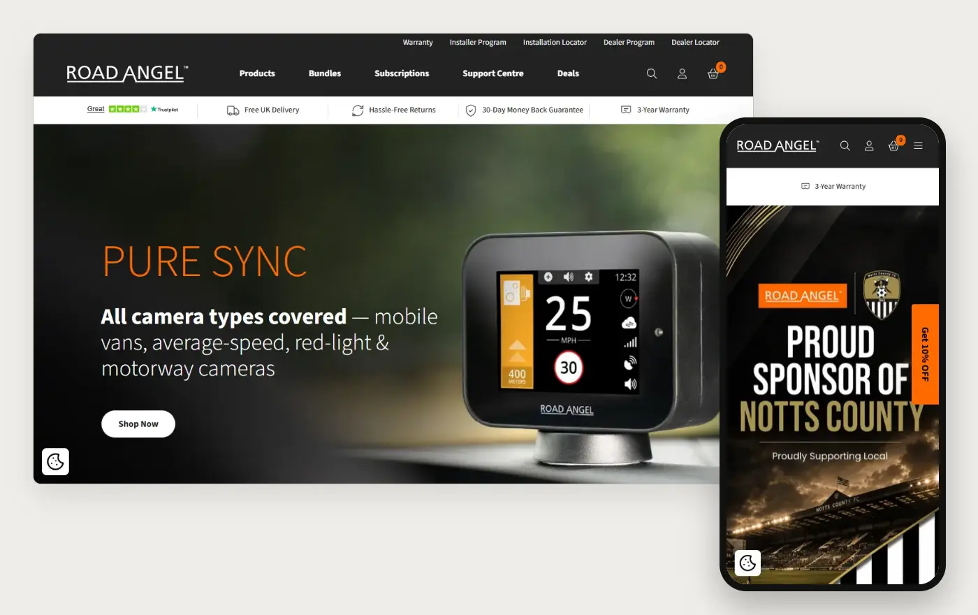 Road Angel homepage on a laptop and a phone, 19 October 2026