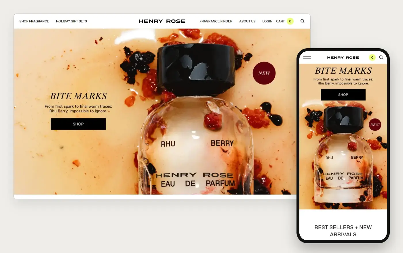 Henry Rose storefront, desktop and phone views captured 20 October 2026
