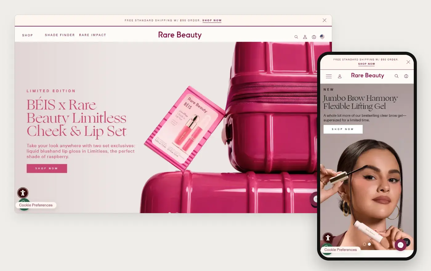 Rare Beauty storefront, desktop and phone views captured 20 October 2026