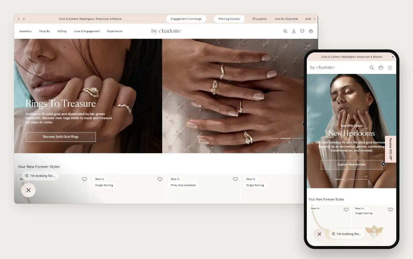 By Charlotte's Shopify store homepage on desktop and mobile, captured on 10 October 2026