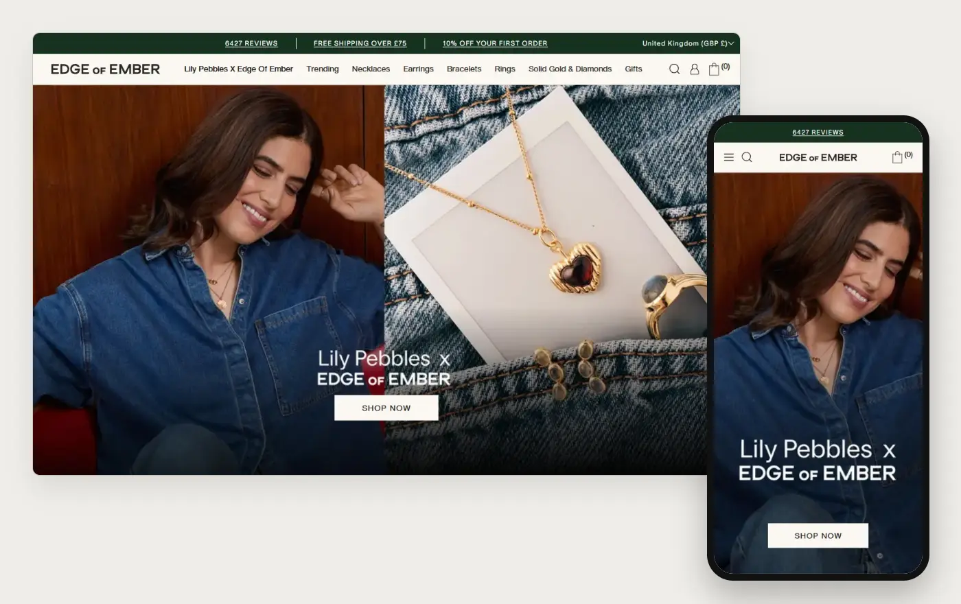 Edge of Ember's Shopify store homepage on desktop and mobile, captured on 10 October 2026