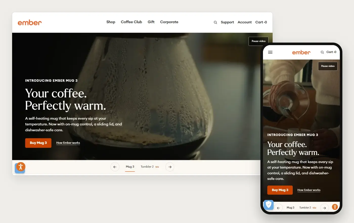 Laptop and phone views of the Ember Shopify homepage, 19 October 2026