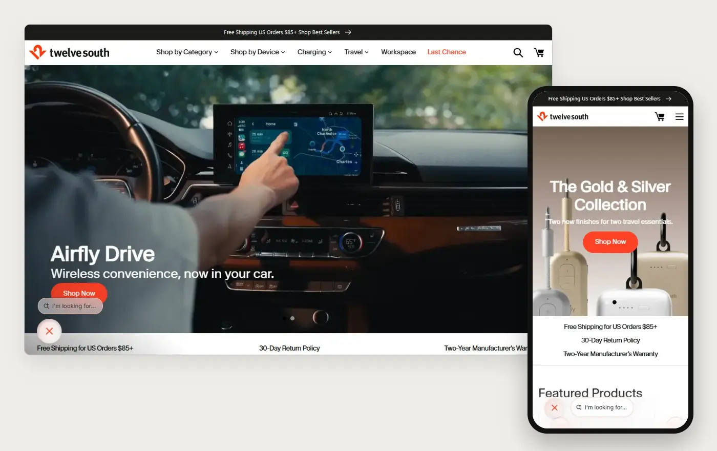 Laptop and phone views of the Twelve South Shopify homepage, 19 October 2026