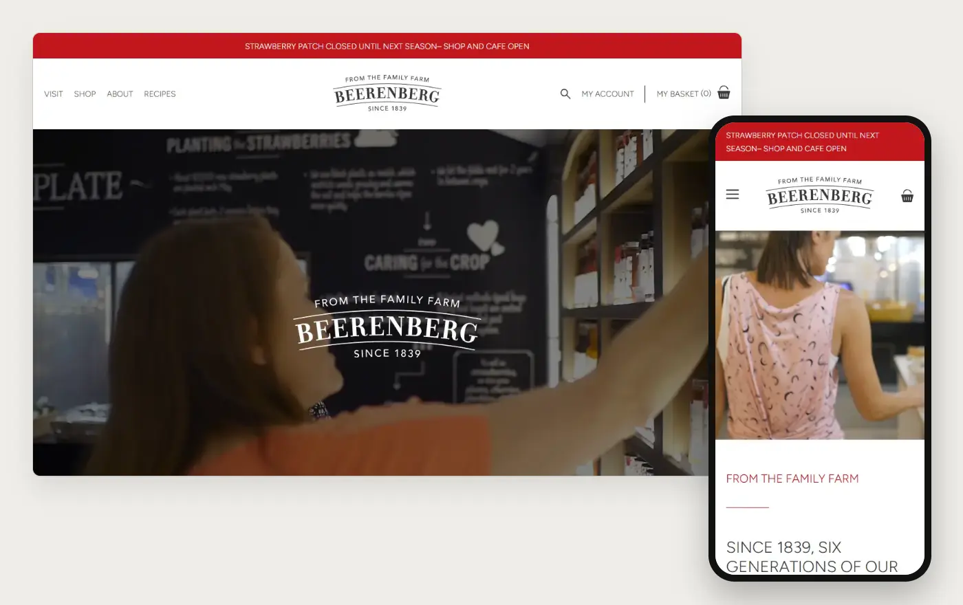 Beerenberg's Shopify store homepage on desktop and mobile, captured on 11 October 2026