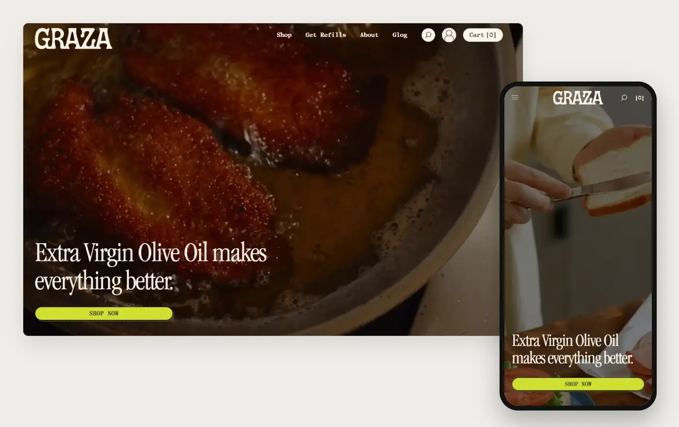 Graza's Shopify store homepage on desktop and mobile, captured on 11 October 2026