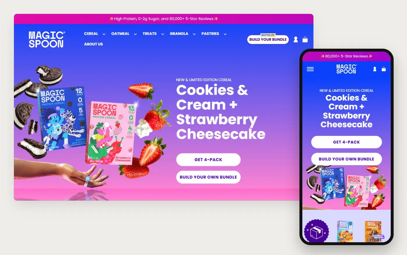 Magic Spoon's Shopify store homepage on desktop and mobile, captured on 11 October 2026