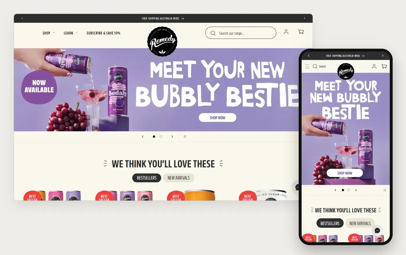 Remedy's Shopify store homepage on desktop and mobile, captured on 11 October 2026