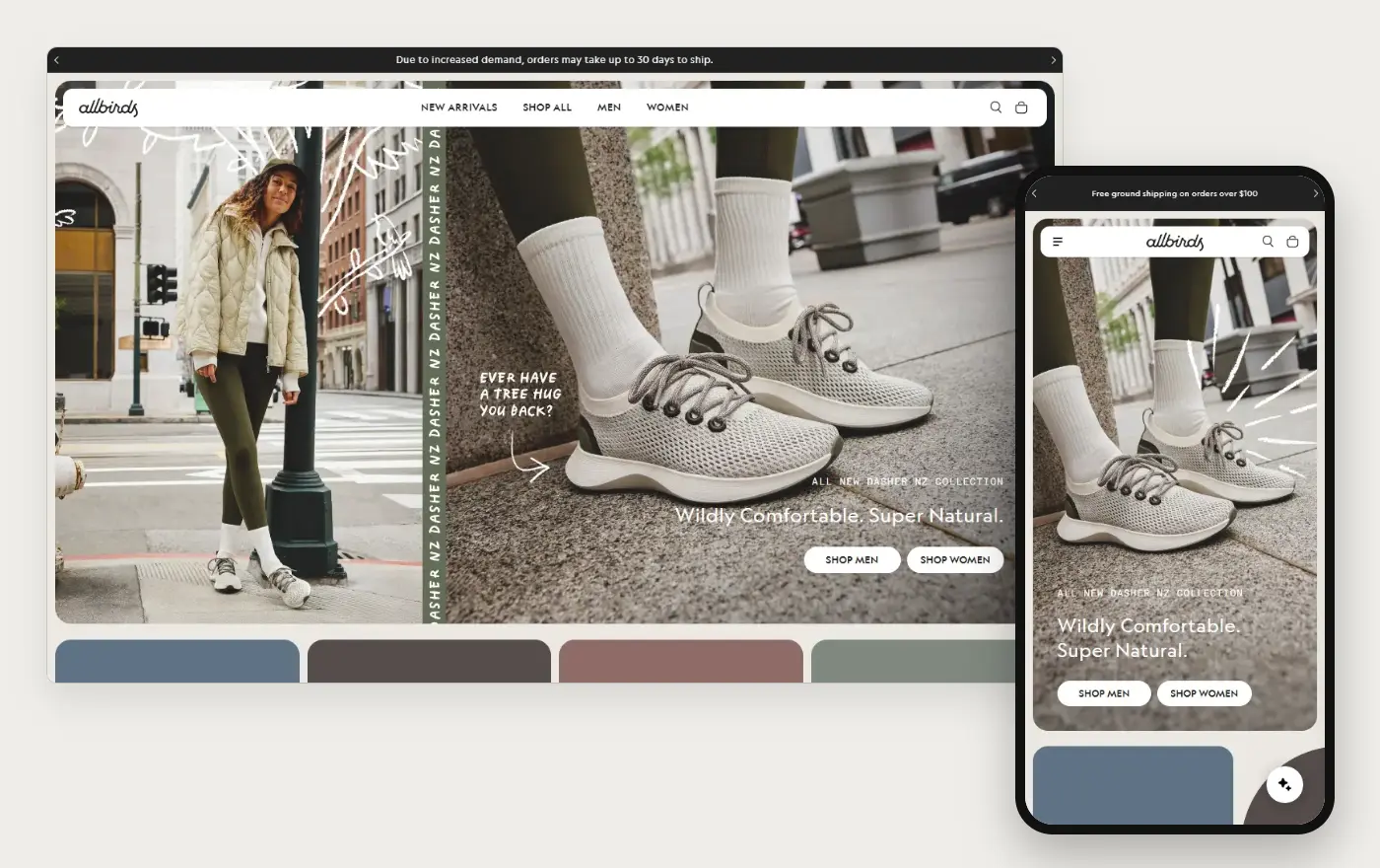Allbirds homepage on a computer and a phone, 19 October 2026