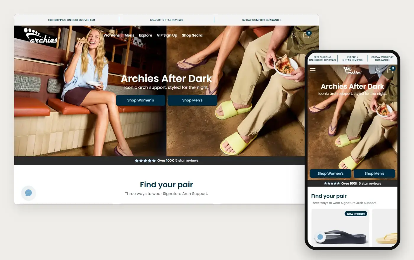 Archies Footwear homepage on a computer and a phone, 19 October 2026