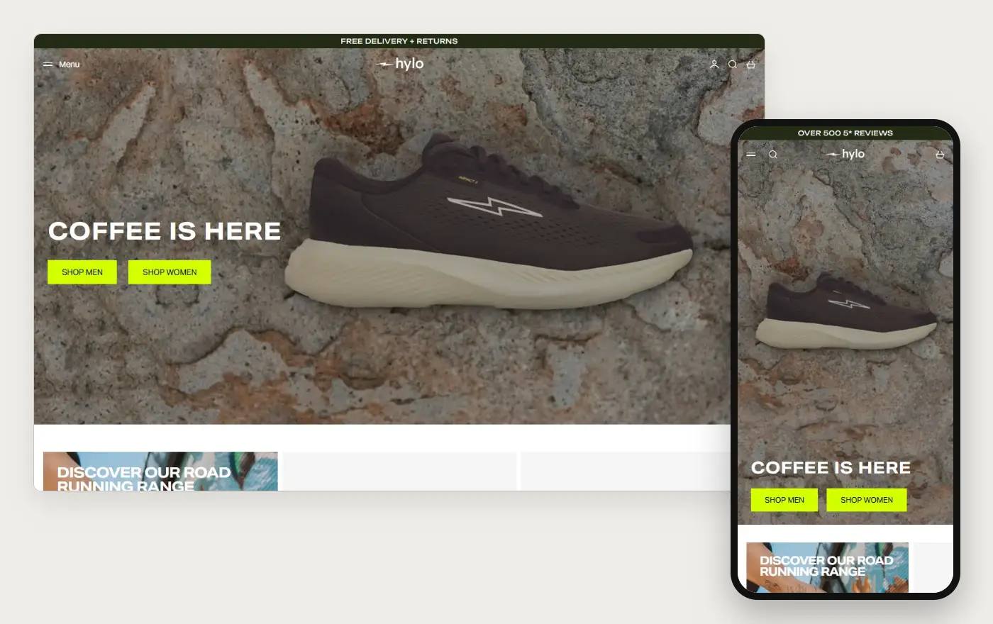 Hylo Athletics homepage on a computer and a phone, 19 October 2026