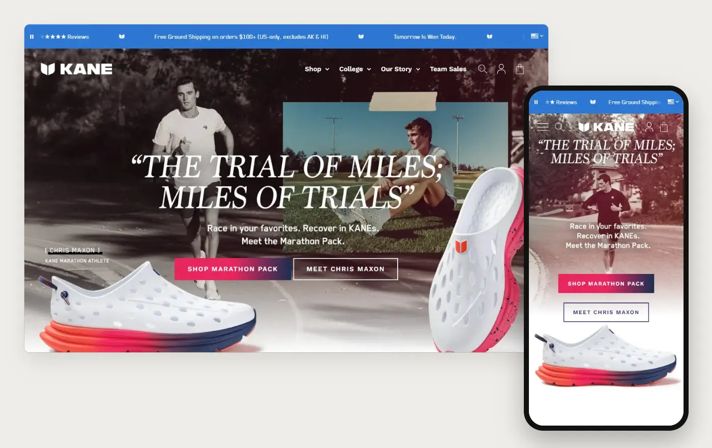 Kane Footwear homepage on a computer and a phone, 19 October 2026