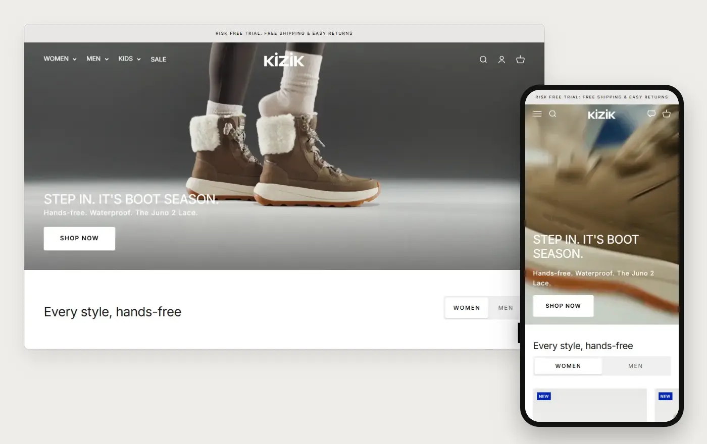 Kizik homepage on a computer and a phone, 19 October 2026