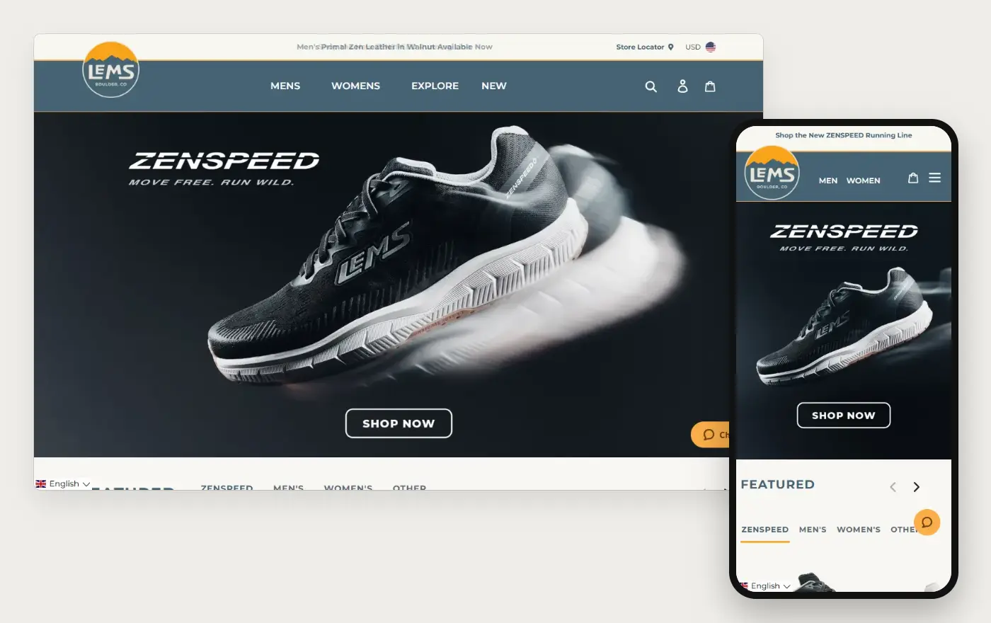 Lems Shoes homepage on a computer and a phone, 19 October 2026
