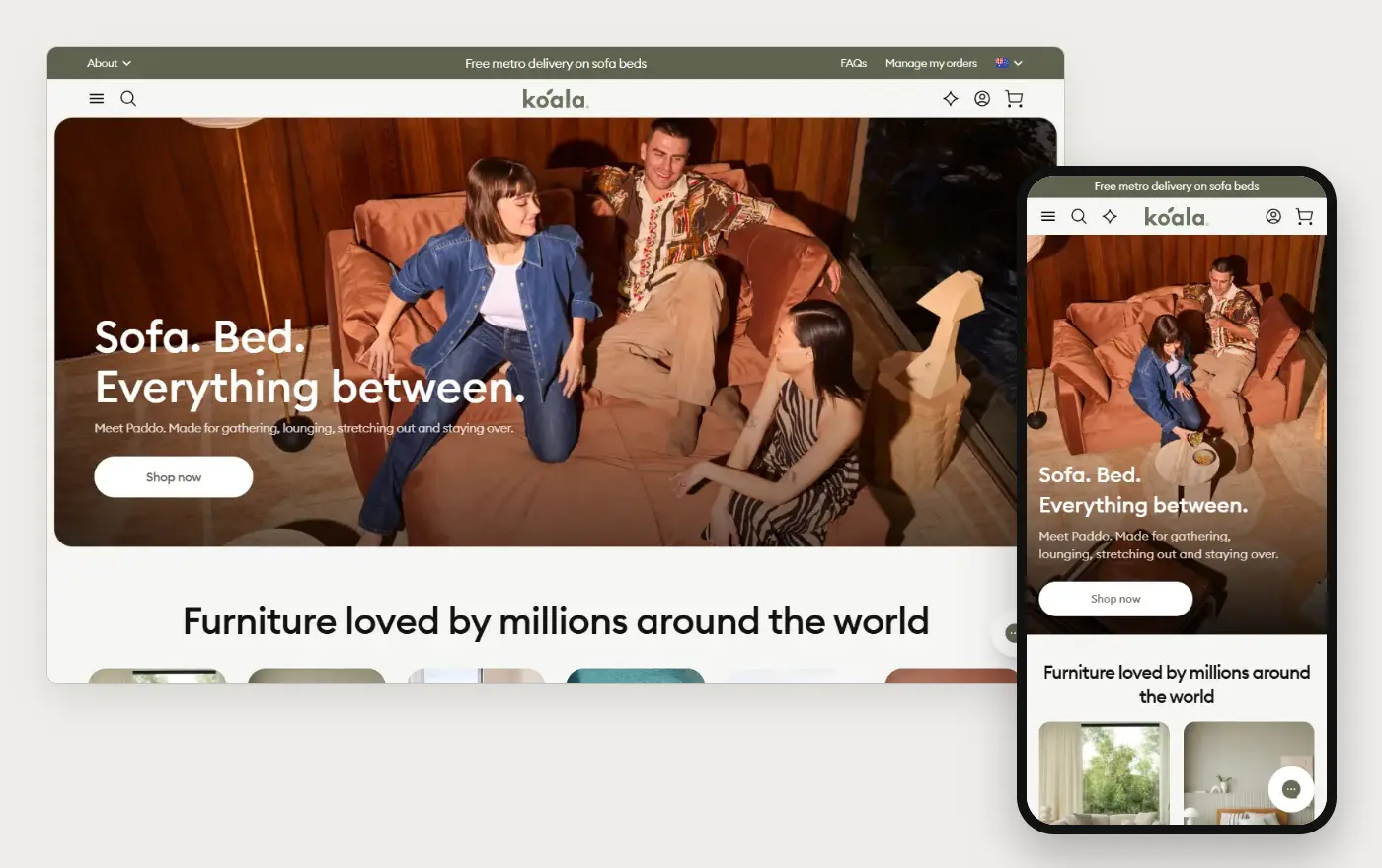 Koala's Australian Shopify store homepage on desktop and mobile, captured on 11 October 2026