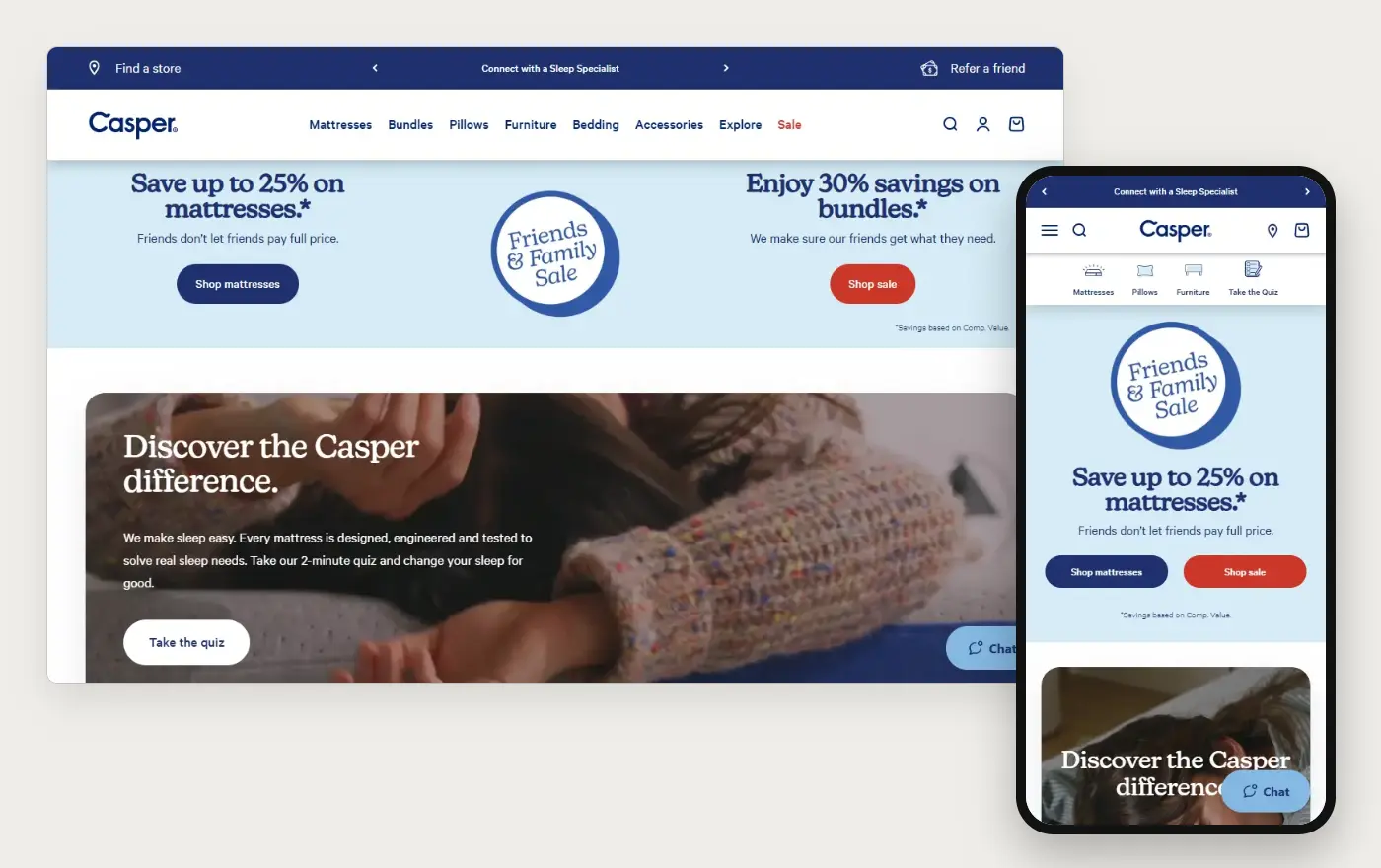 Casper's Shopify store homepage on desktop and mobile, captured on 11 October 2026