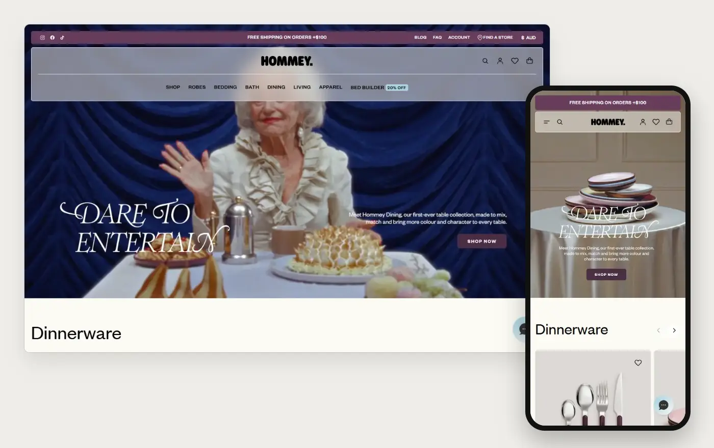 Hommey's Shopify store homepage on desktop and mobile, captured on 11 October 2026