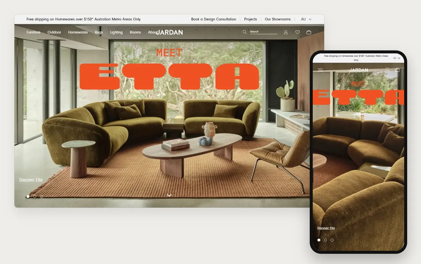 Jardan's Shopify store homepage on desktop and mobile, captured on 11 October 2026