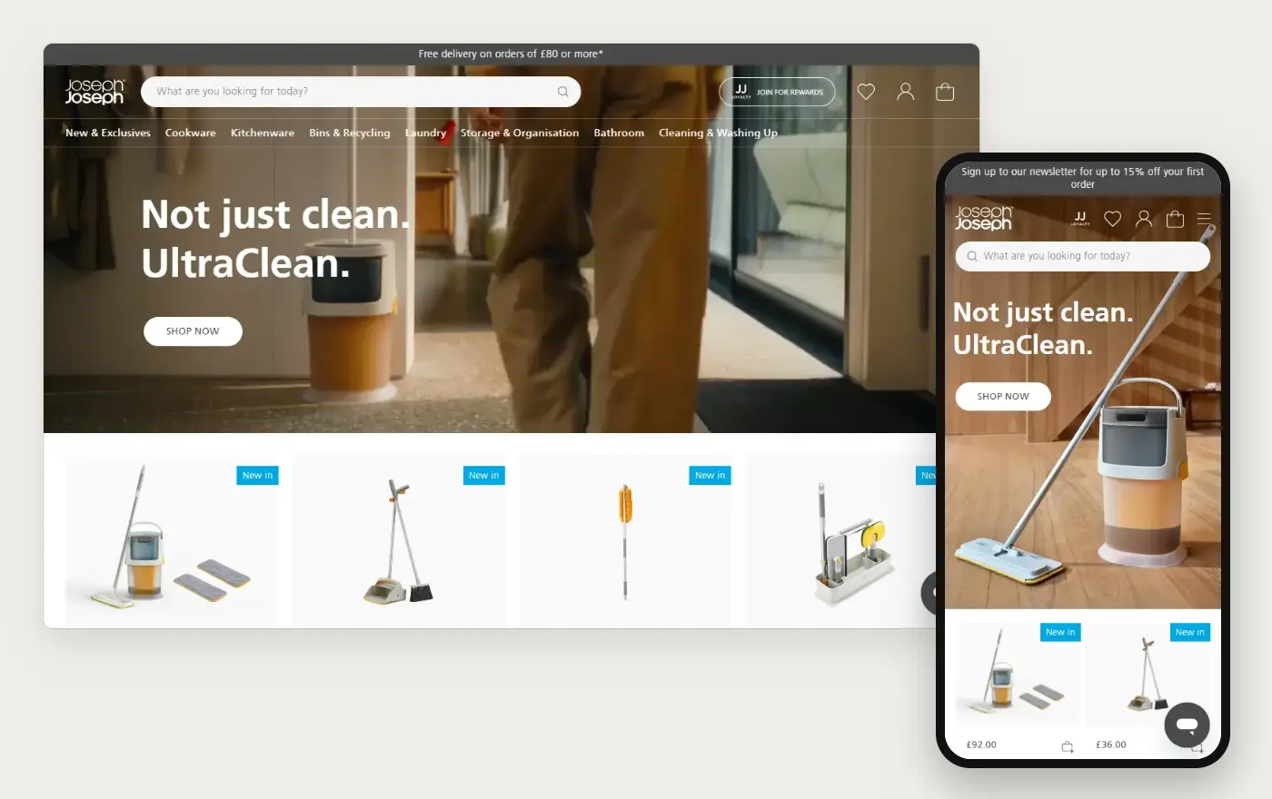 Joseph Joseph's Shopify store homepage on desktop and mobile, captured on 11 October 2026