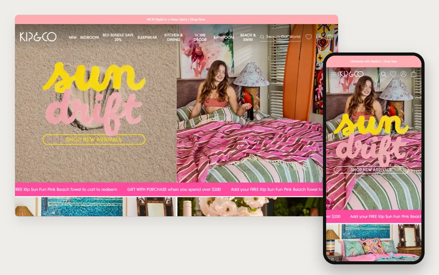 Kip and Co's Shopify store homepage on desktop and mobile, captured on 11 October 2026