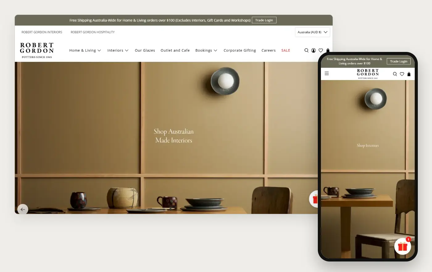 Robert Gordon's Shopify store homepage on desktop and mobile, captured on 11 October 2026