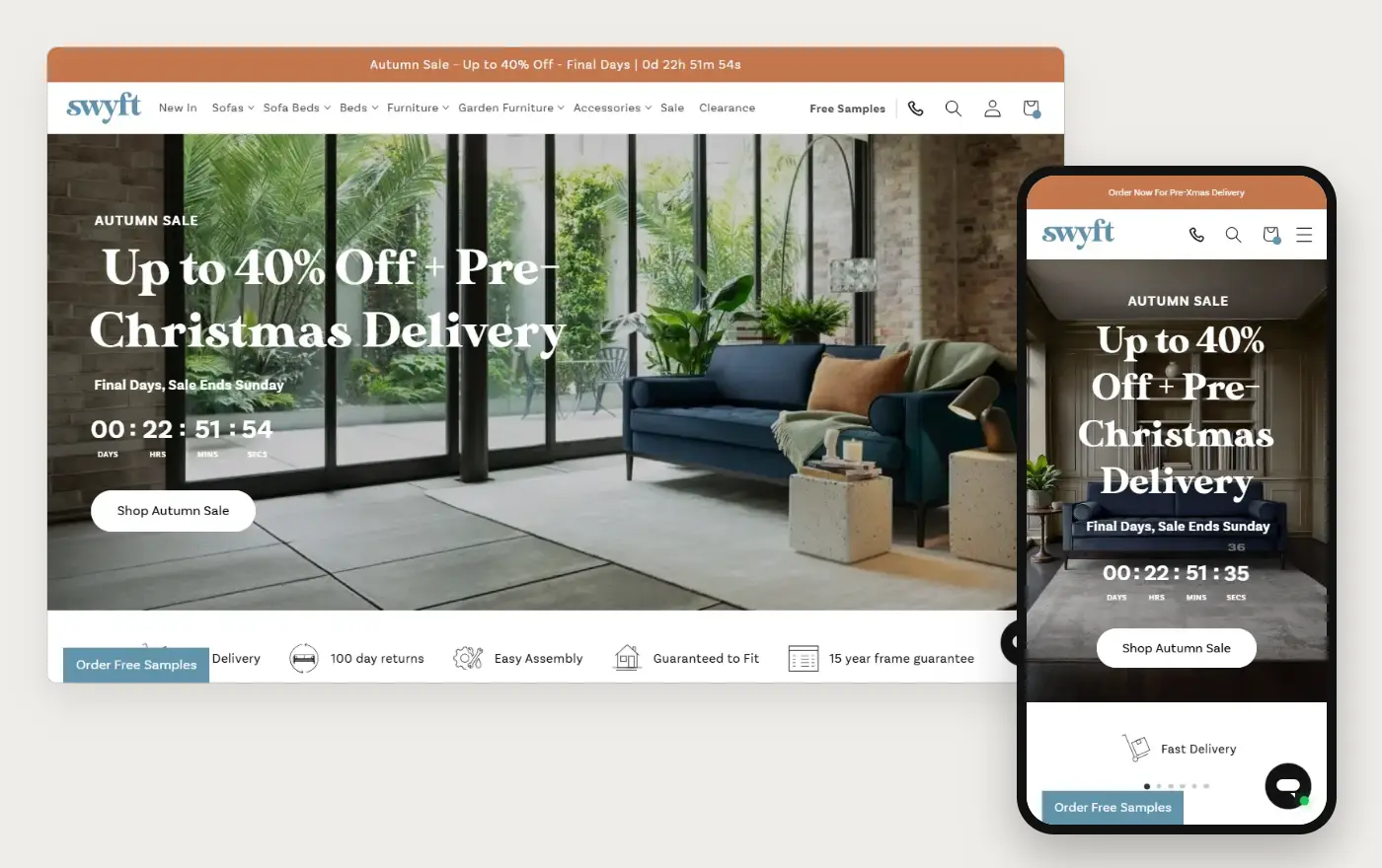 Swyft's Shopify store homepage on desktop and mobile, captured on 11 October 2026