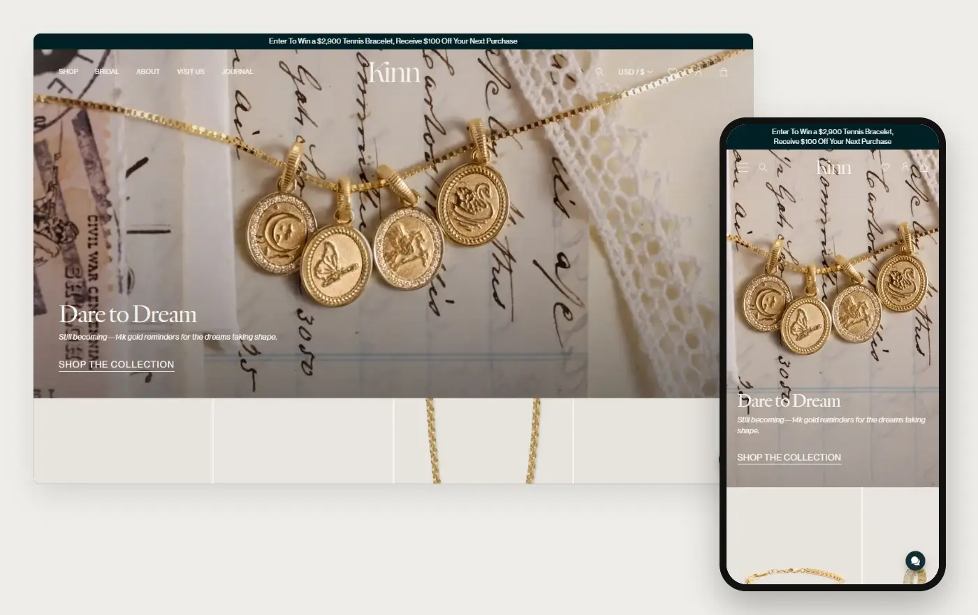 Kinn's Shopify store homepage on desktop and mobile, captured on 10 October 2026