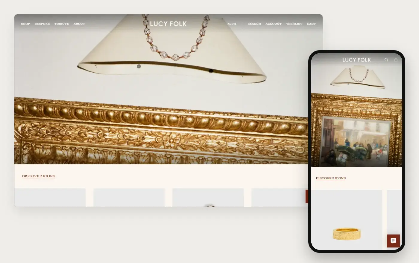 Lucy Folk's Shopify store homepage on desktop and mobile, captured on 10 October 2026