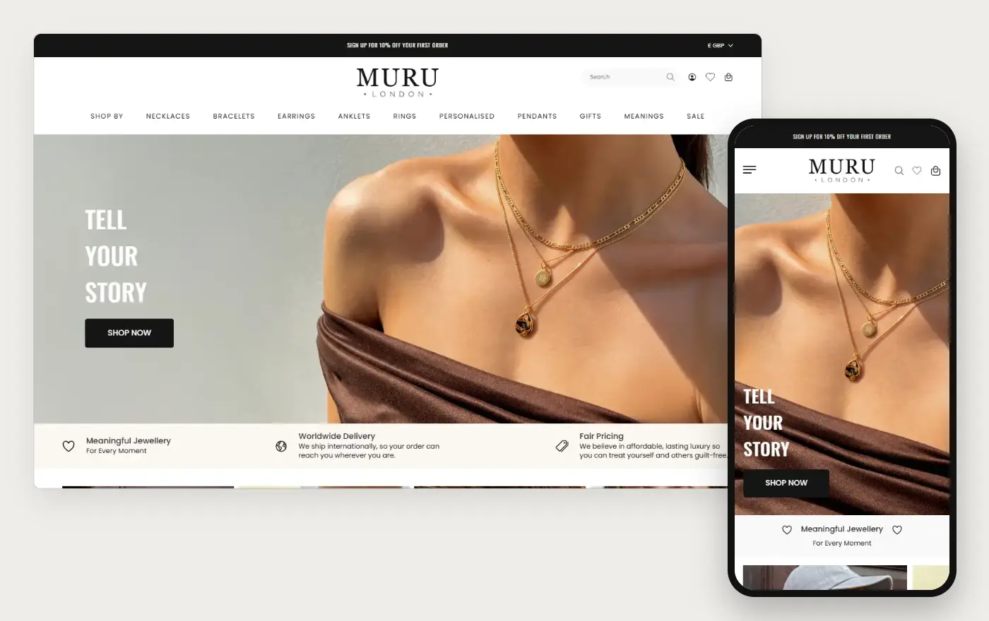 Muru's Shopify store homepage on desktop and mobile, captured on 10 October 2026