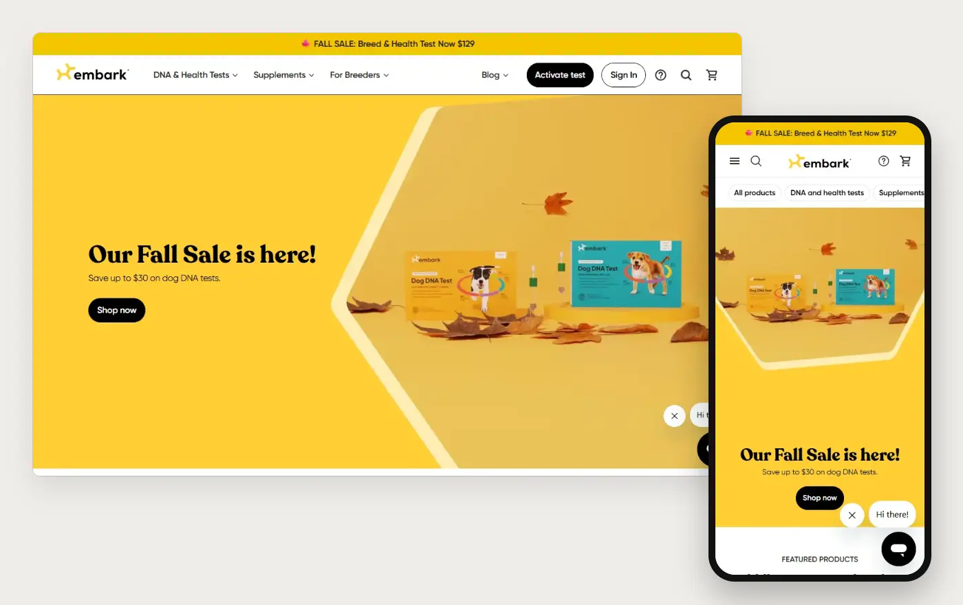 Embark's Shopify store homepage on desktop and mobile, captured on 10 October 2026