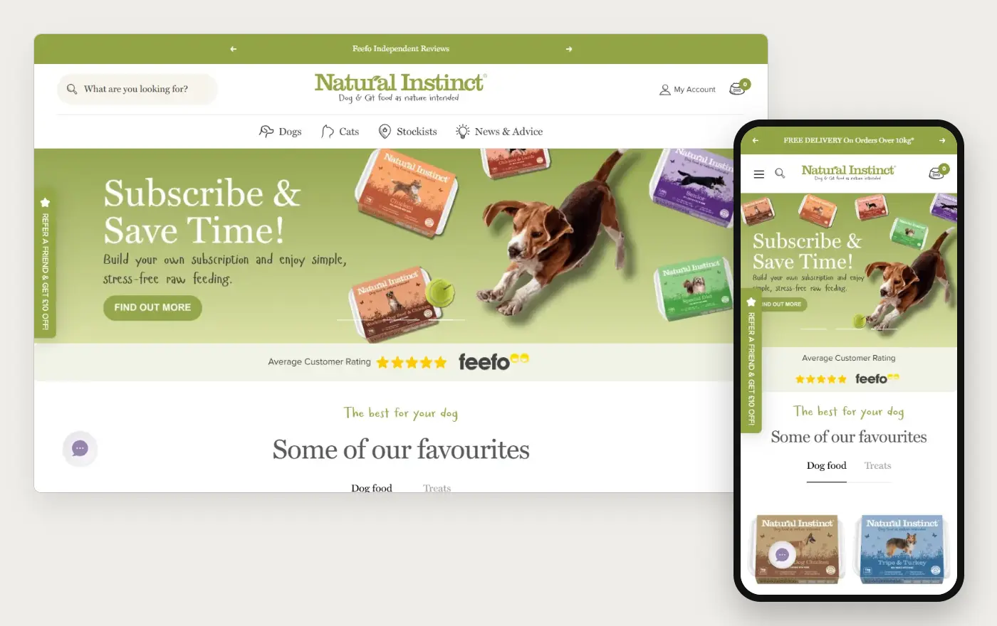 Natural Instinct's Shopify store homepage on desktop and mobile, captured on 10 October 2026