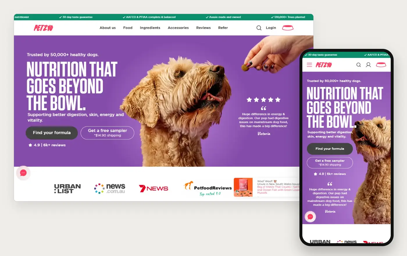 Petzyo's Shopify store homepage on desktop and mobile, captured on 10 October 2026