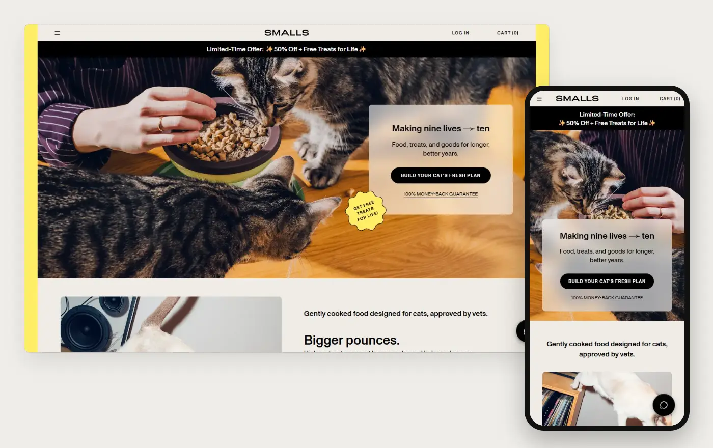 Smalls' Shopify store homepage on desktop and mobile, captured on 10 October 2026