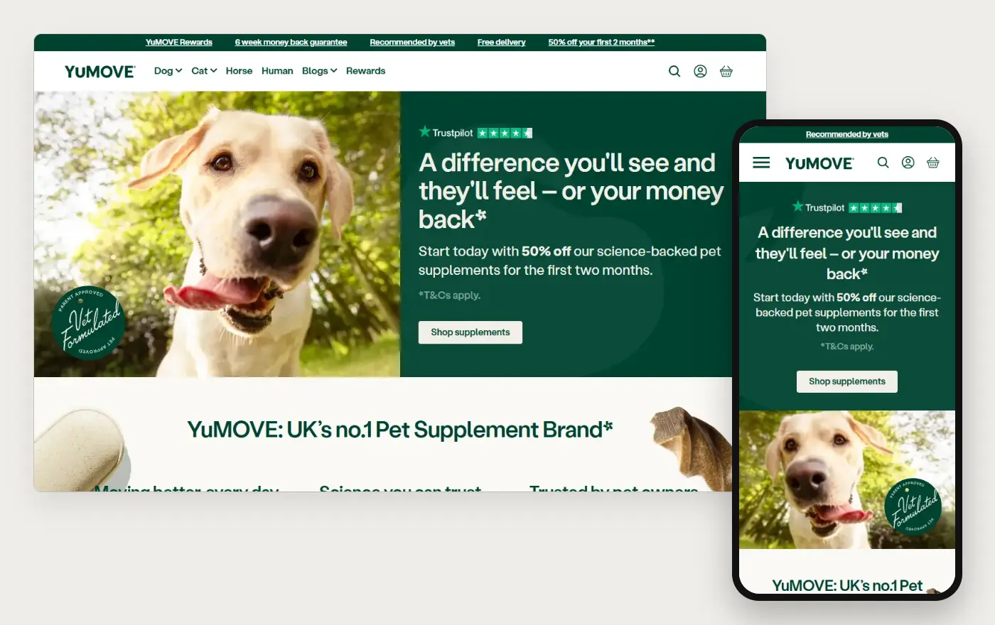 YuMOVE's Shopify store homepage on desktop and mobile, captured on 10 October 2026