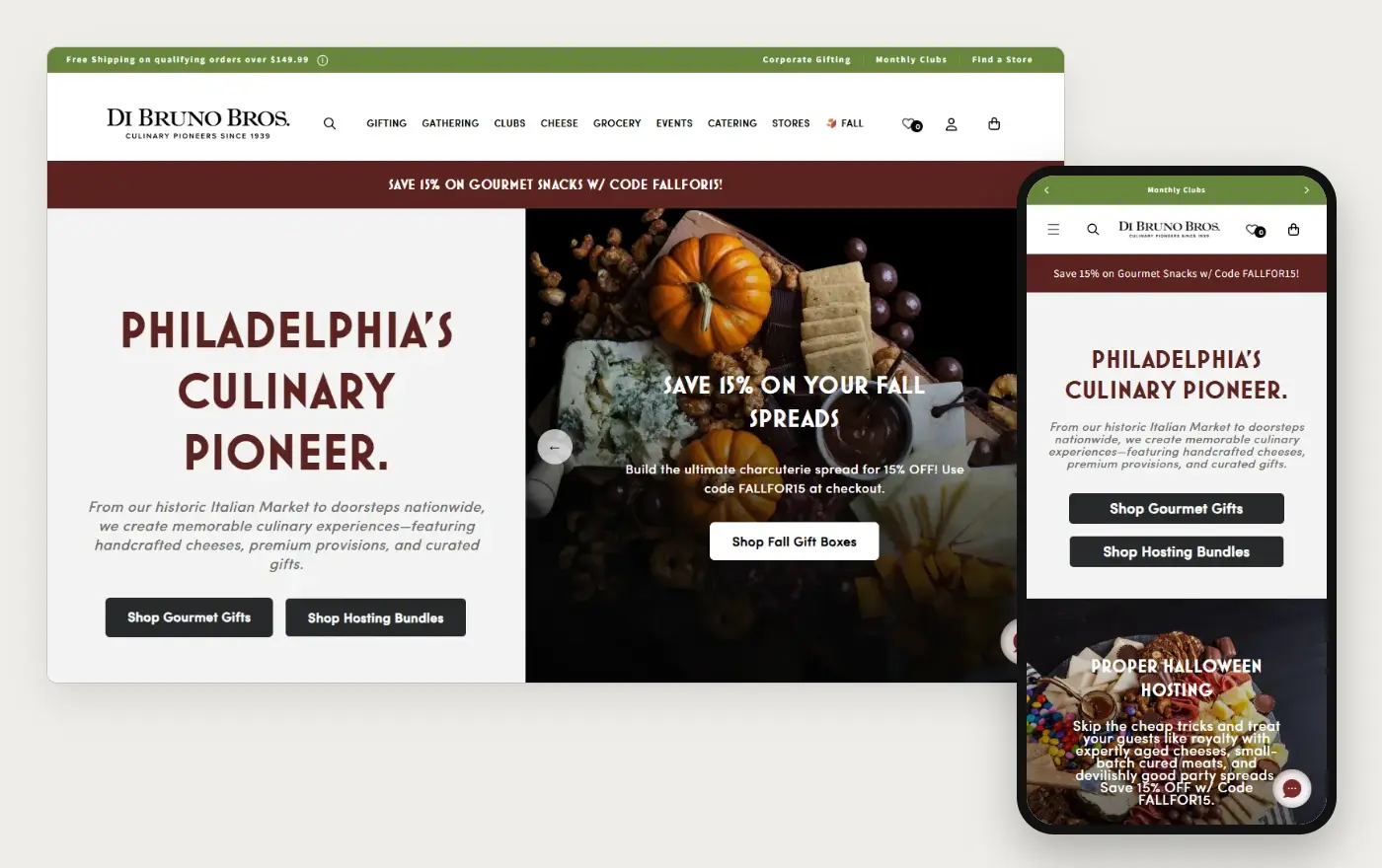 Di Bruno Bros. online store at desktop and phone width, 20 October 2026