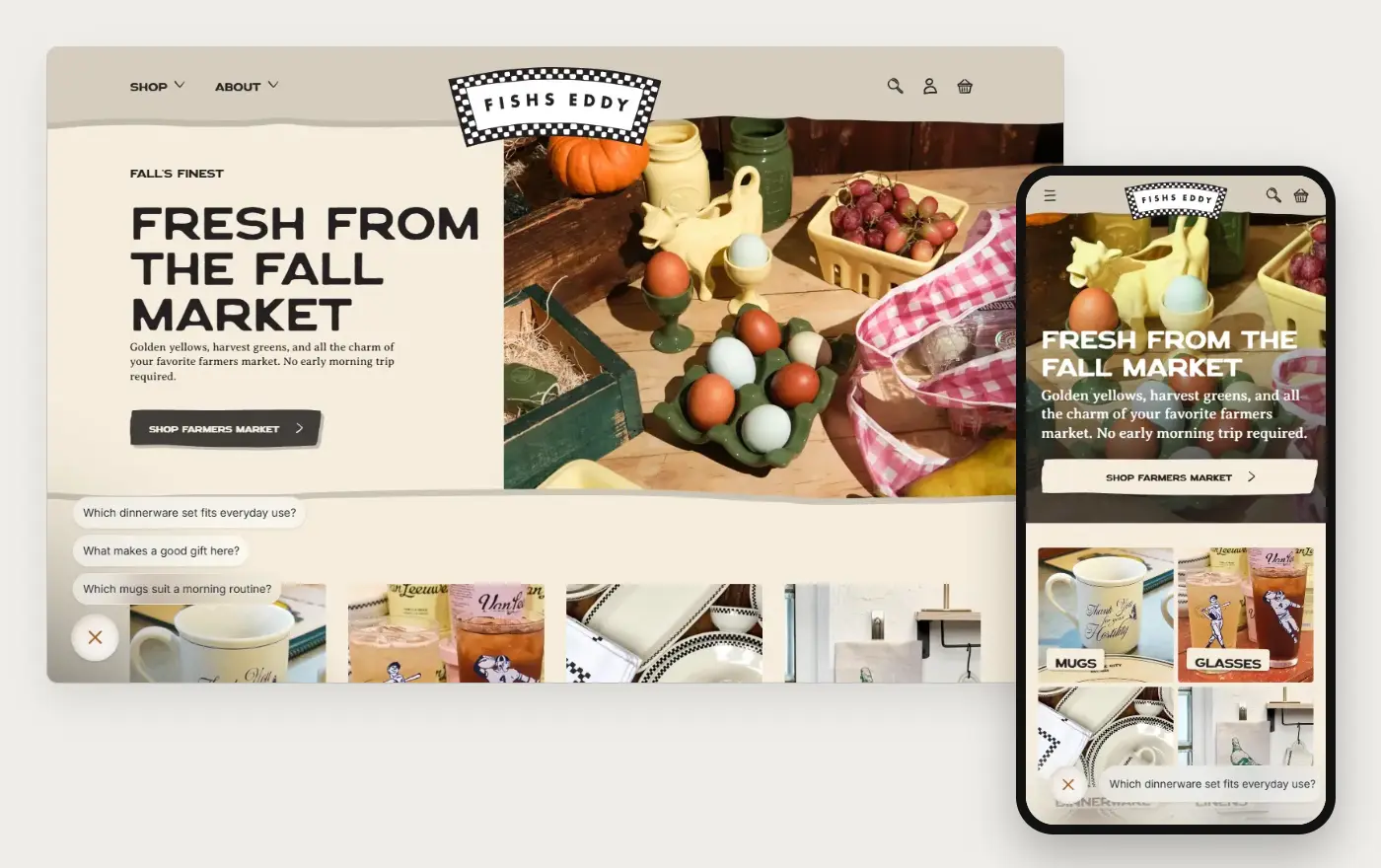 Fishs Eddy online store at desktop and phone width, 20 October 2026