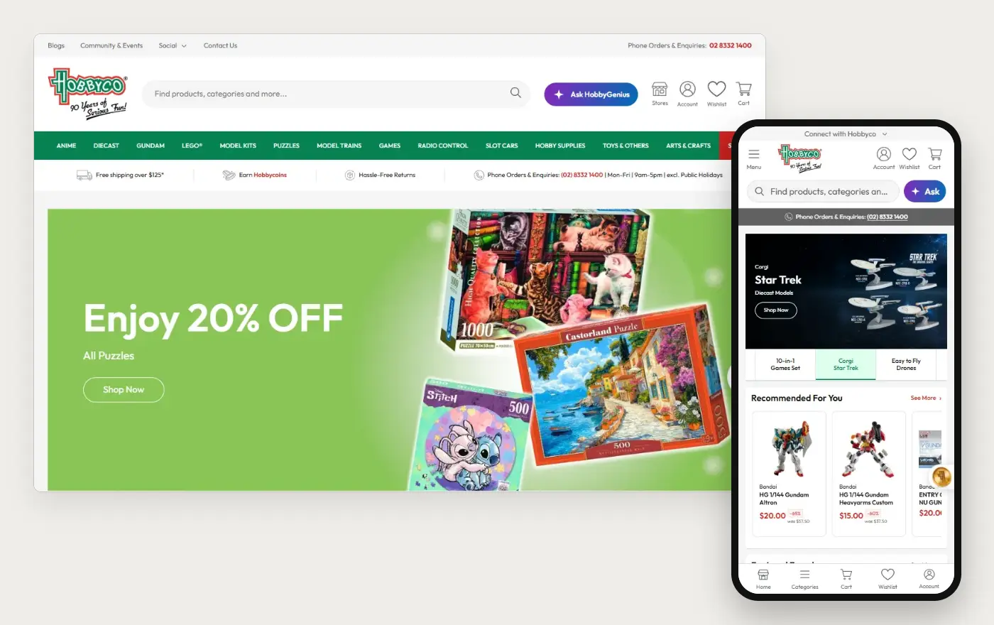 Hobbyco online store at desktop and phone width, 20 October 2026