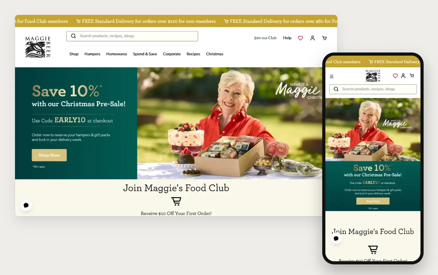 Maggie Beer online store at desktop and phone width, 20 October 2026