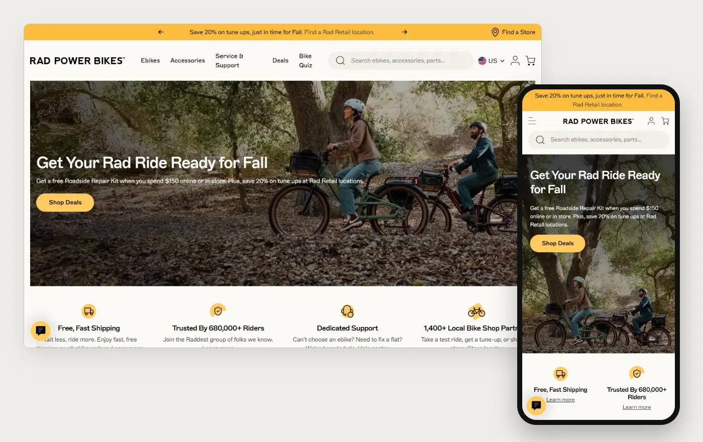 Rad Power Bikes online store at desktop and phone width, 20 October 2026