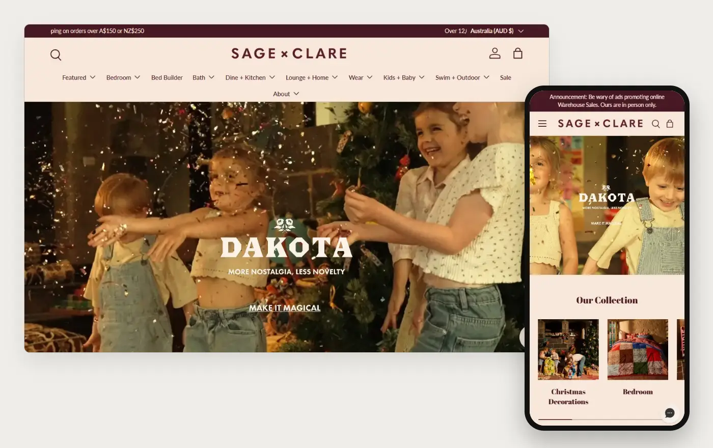 Sage x Clare online store at desktop and phone width, 20 October 2026