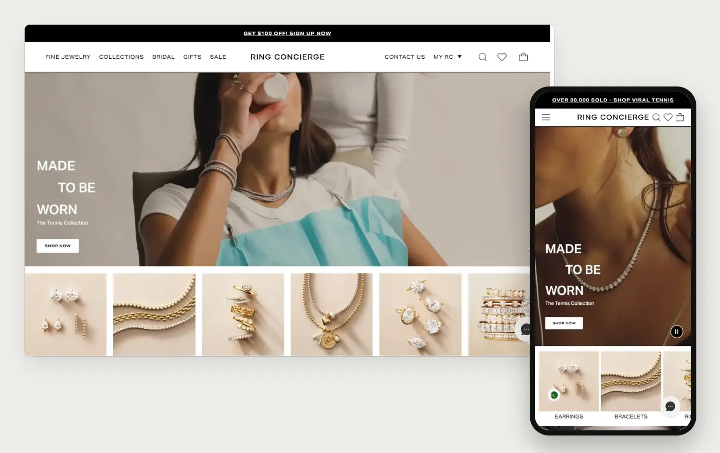 Ring Concierge's Shopify store homepage on desktop and mobile, captured on 10 October 2026
