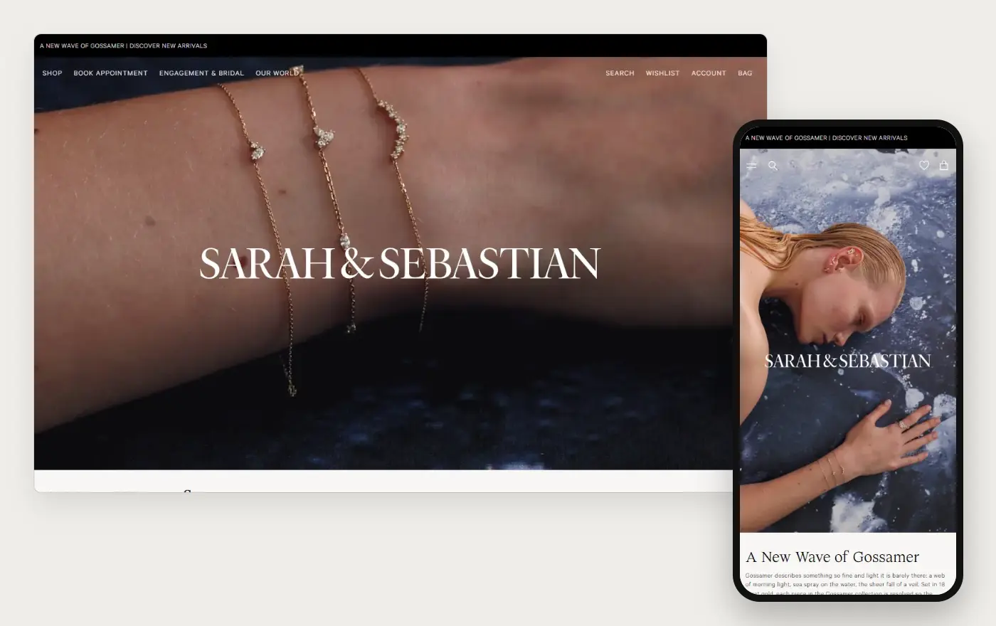 Sarah and Sebastian's Shopify store homepage on desktop and mobile, captured on 10 October 2026