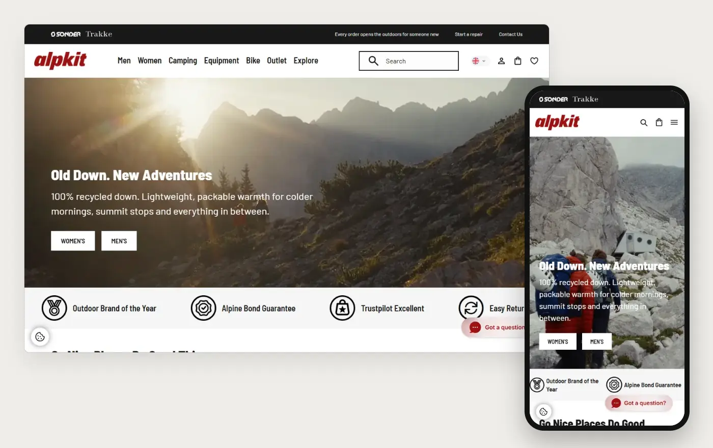 Alpkit's Shopify store homepage on desktop and mobile, captured on 11 October 2026